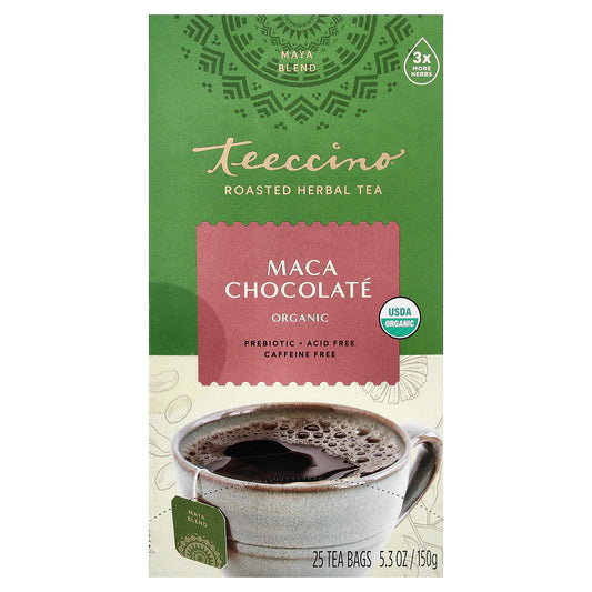 Teeccino, Organic Roasted Herbal Tea, Maca Chocolate, Caffeine Free, 25 Tea Bags, 5.3 oz (150 g)