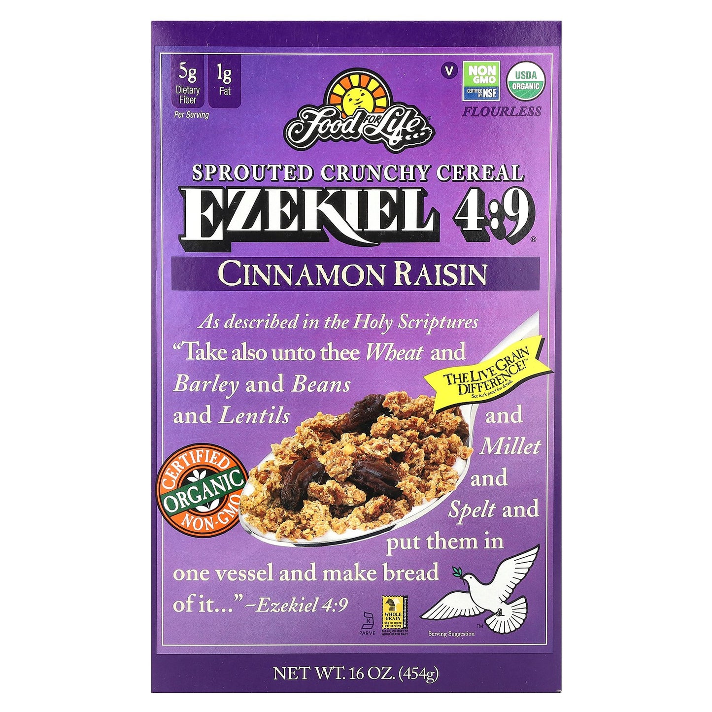 Food For Life, Ezekiel 4:9® Sprouted Crunchy Cereal, Cinnamon Raisin, 16 oz (454 g)