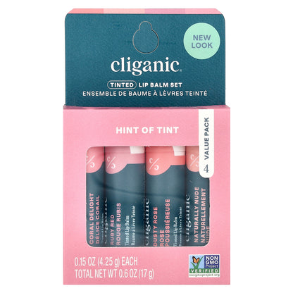 Cliganic, Tinted Lip Balm Set, Hint of Tint, 4 Pack, 0.15 oz (4.25 g) Each