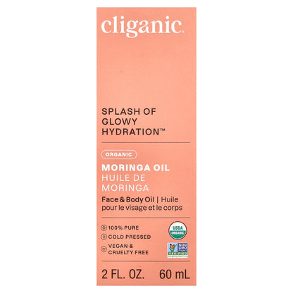 Cliganic, Splash of Glowy Hydration™, Organic Moringa Oil, 2 fl oz (60 ml)