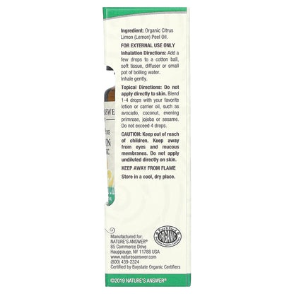 Nature's Answer, 100% Pure Organic Essential Oil, Lemon, 0.5 fl oz (15 ml)