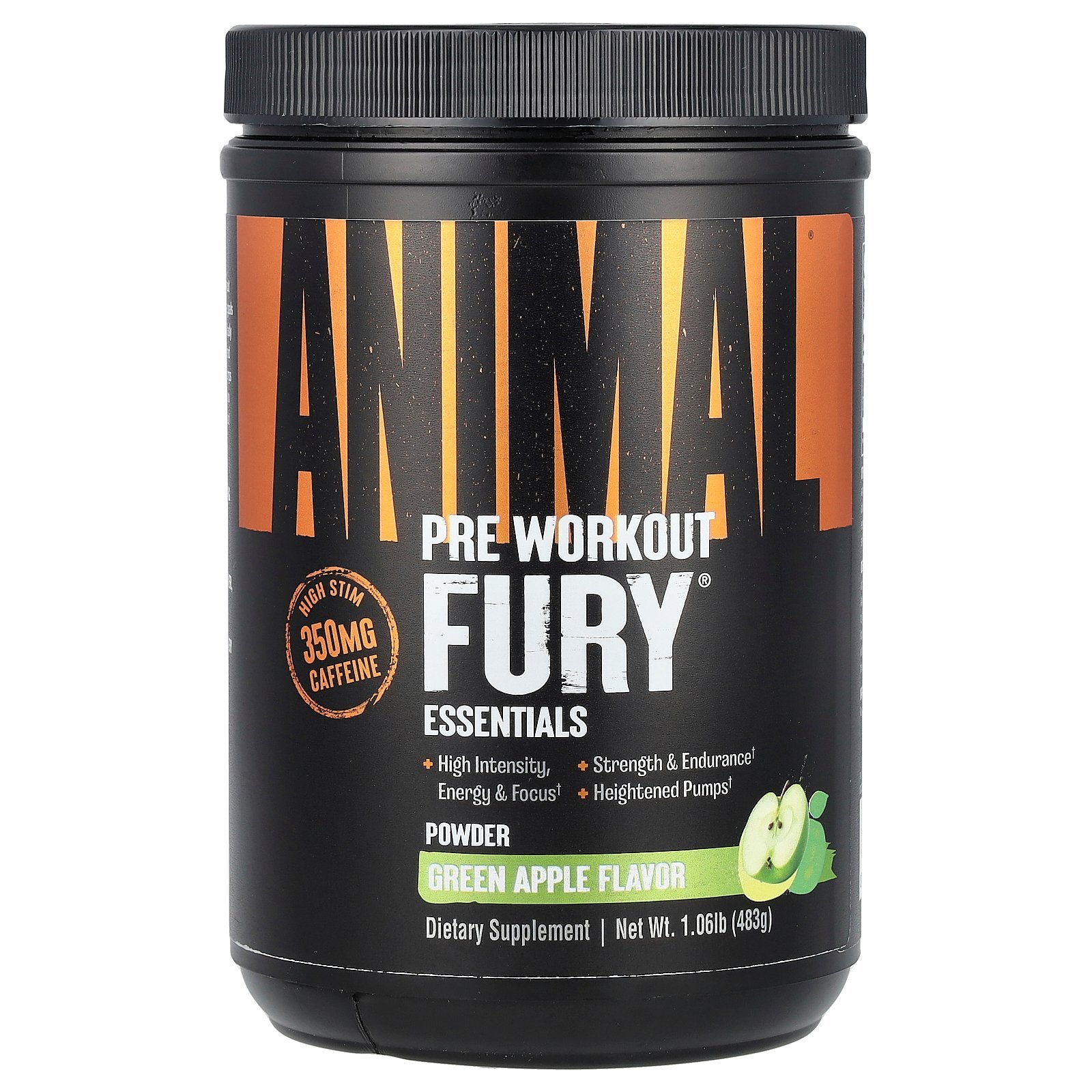 Animal, Fury® Essentials, Pre Workout, Green Apple, 1.06 lb (483 g)