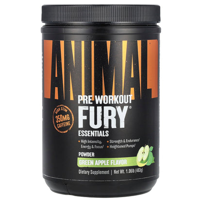 Animal, Fury® Essentials, Pre Workout, Green Apple, 1.06 lb (483 g)