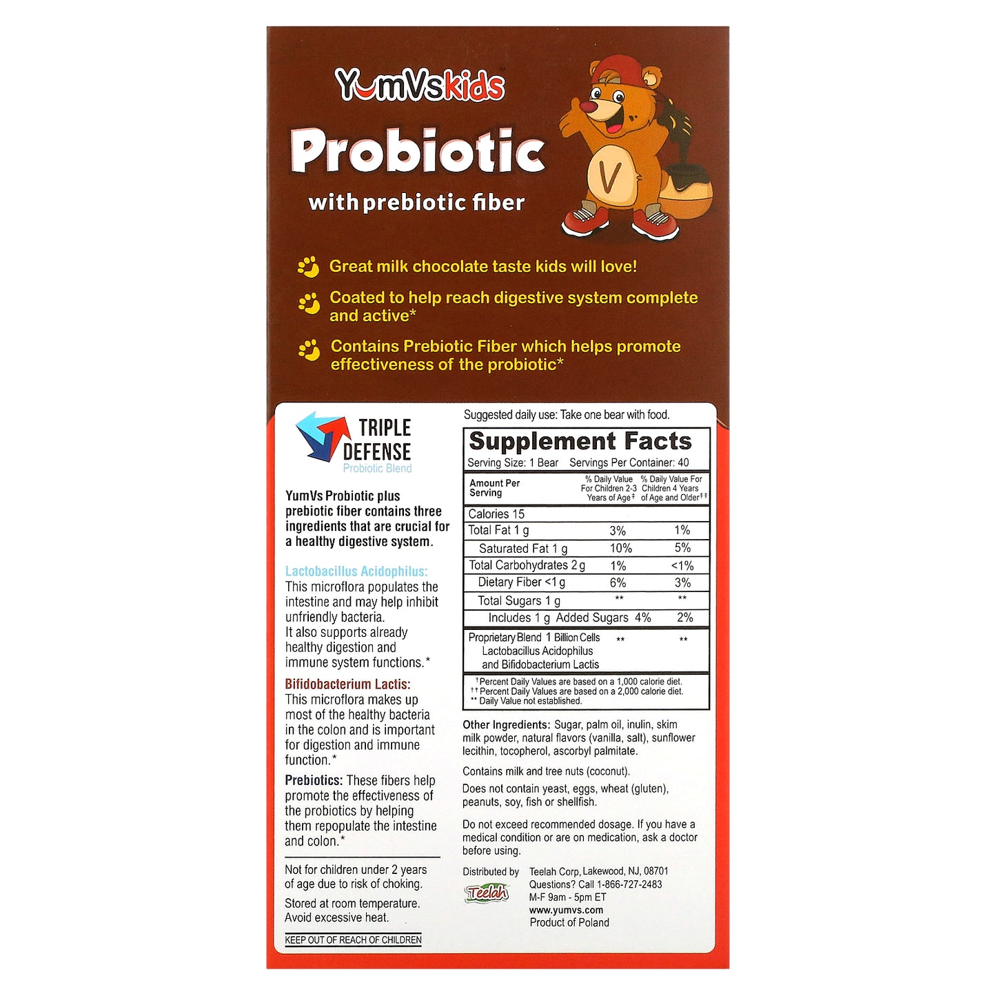 YumV's, Probiotic with Prebiotic Fiber, Milk Chocolate , 40 Bears