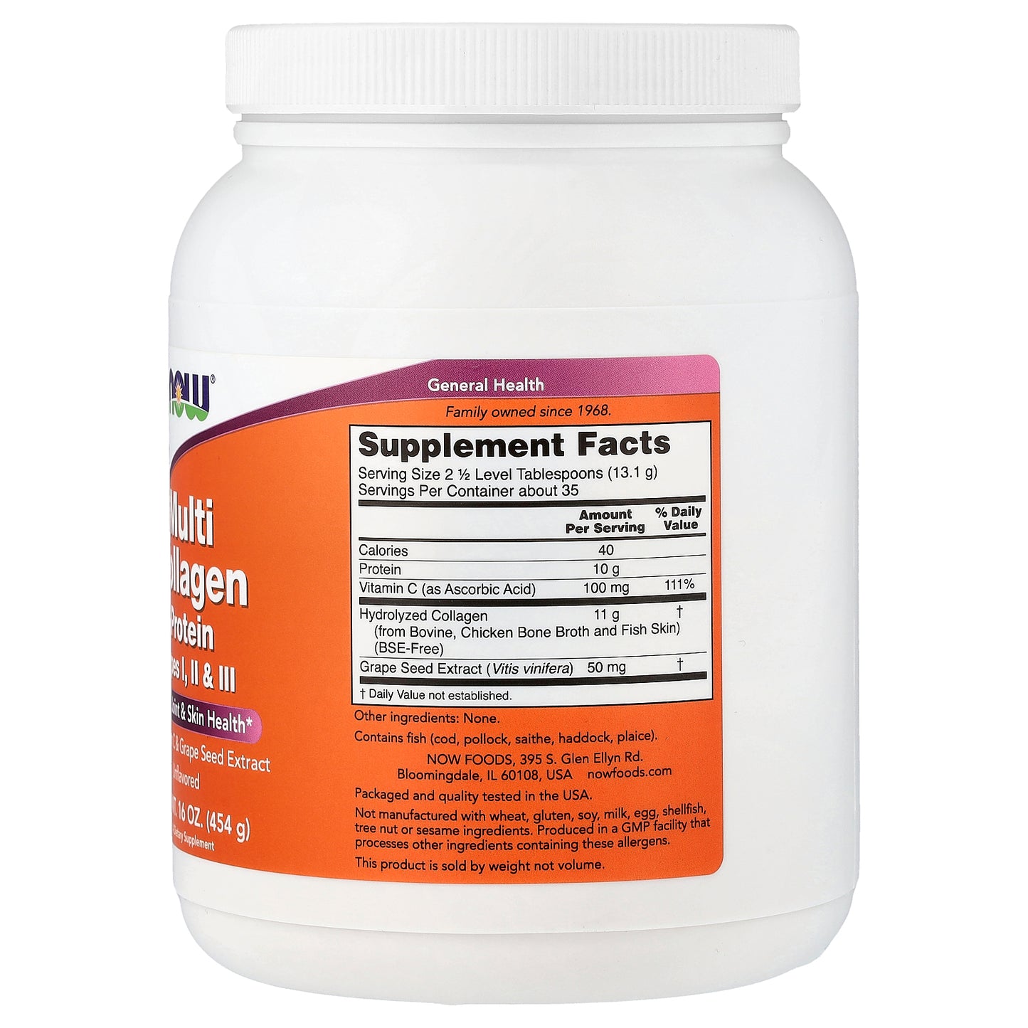 NOW Foods, Multi Collagen Protein, Unflavored, 16 oz (454 g)