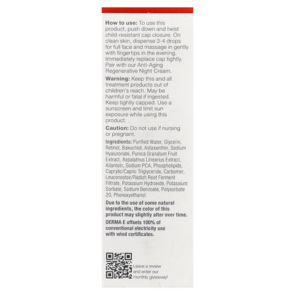 DERMA E, Anti-Wrinkle, Retinol Concentrated Serum, 1 fl oz (30 ml)