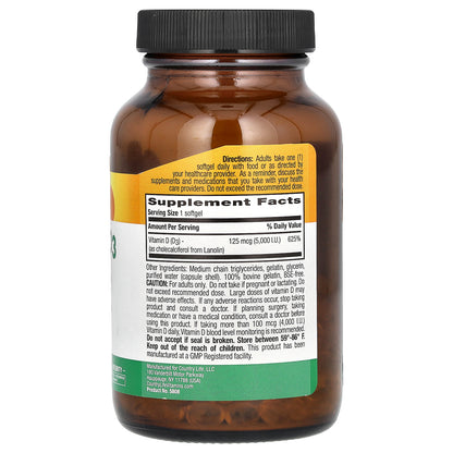 Country Life, Vitamin D3, 125 mcg (5,000 IU), 200 Softgels