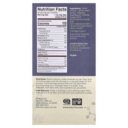 Teeccino, Prebiotic Herbal Tea, Dark Chocolate, Caffeine Free, 25 Tea Bags, 5.3 oz (150 g)