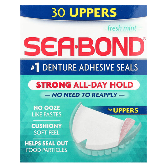SeaBond, Denture Adhesive Seals, Fresh Mint, 30 Uppers