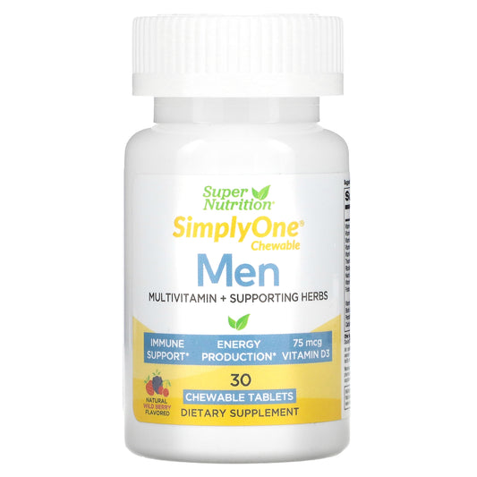 Super Nutrition, SimplyOne, Men’s Multivitamin + Supporting Herbs, Wild-Berry, 30 Chewable Tablets