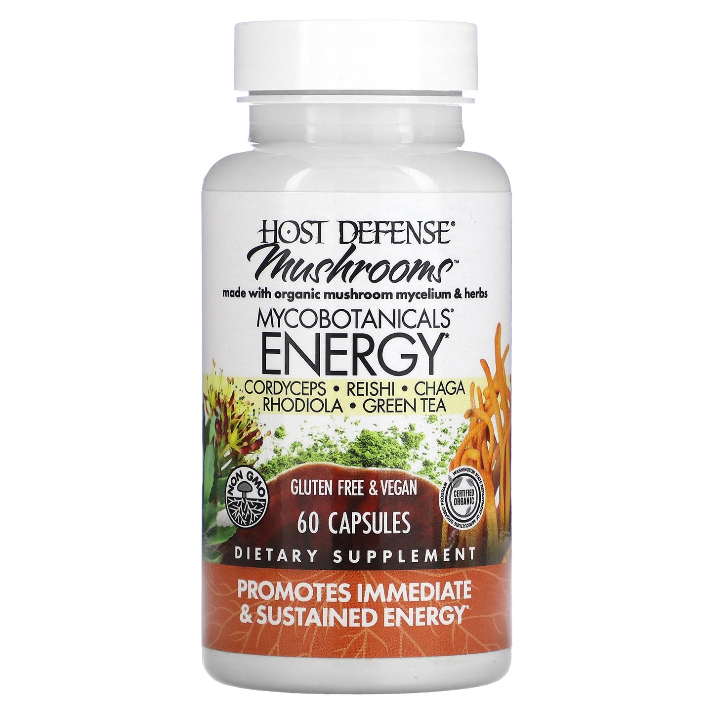 Host Defense, Mushrooms, MycoBotanicals, Energy, 60 Capsules