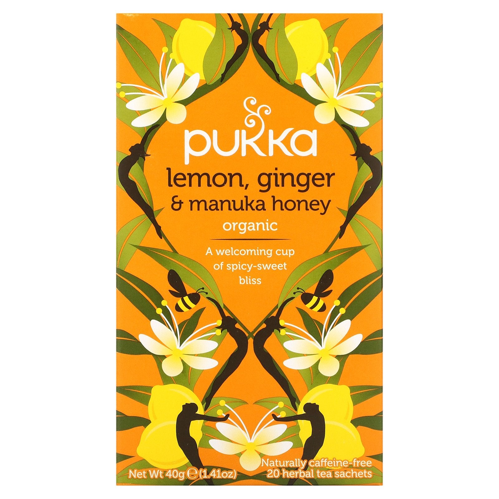 Pukka Herbs, Organic Herbal Tea, Lemon Ginger & Manuka Honey, Caffeine Free, 20 Sachets, 1.41 oz (40 g)