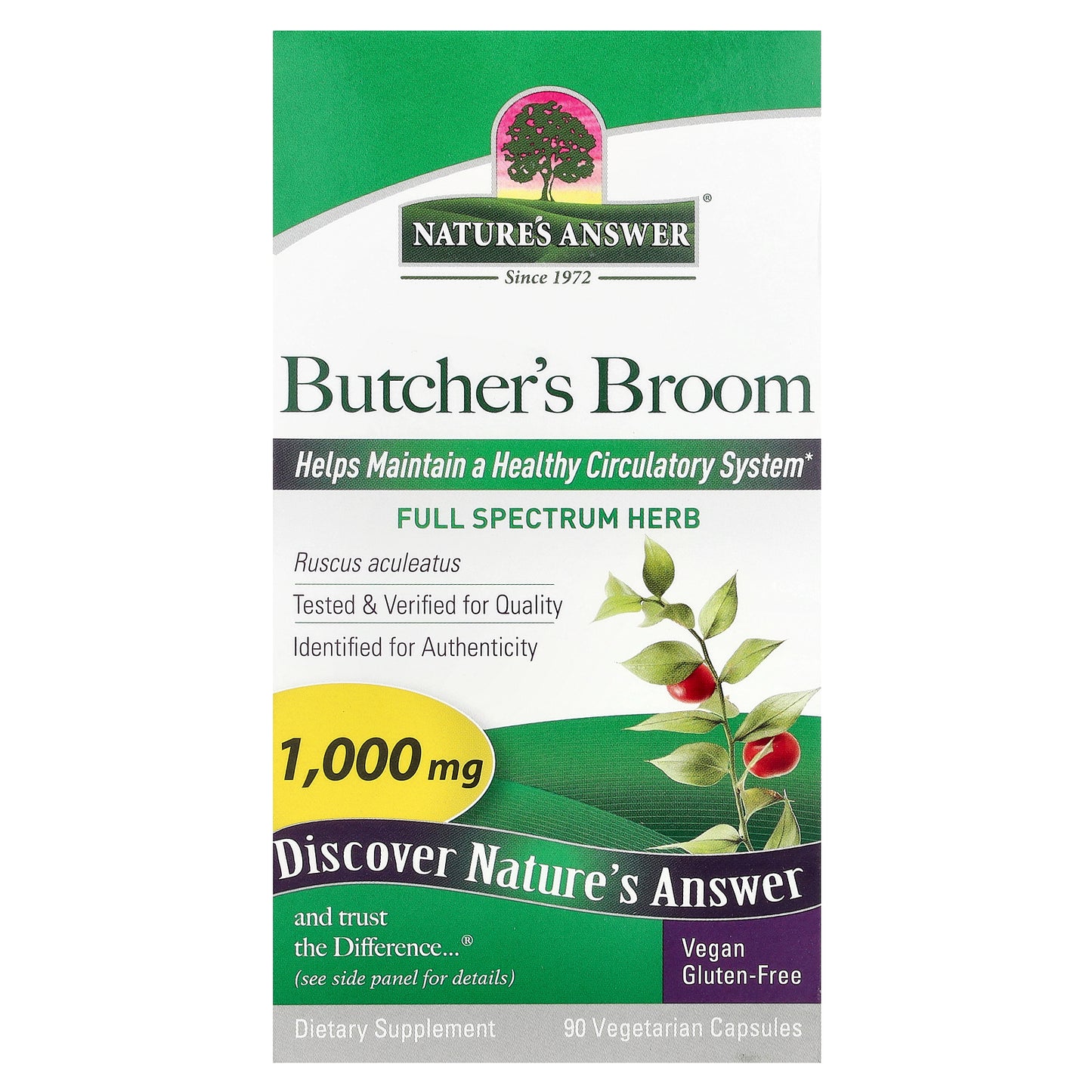 Nature's Answer, Butcher's Broom, 90 Vegetarian Capsules (500 mg per Capsule)