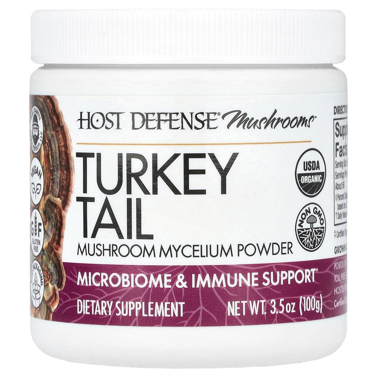 Host Defense, Mushrooms™, Turkey Tail, Mushroom Mycelium Powder, 3.5 oz (100 g)