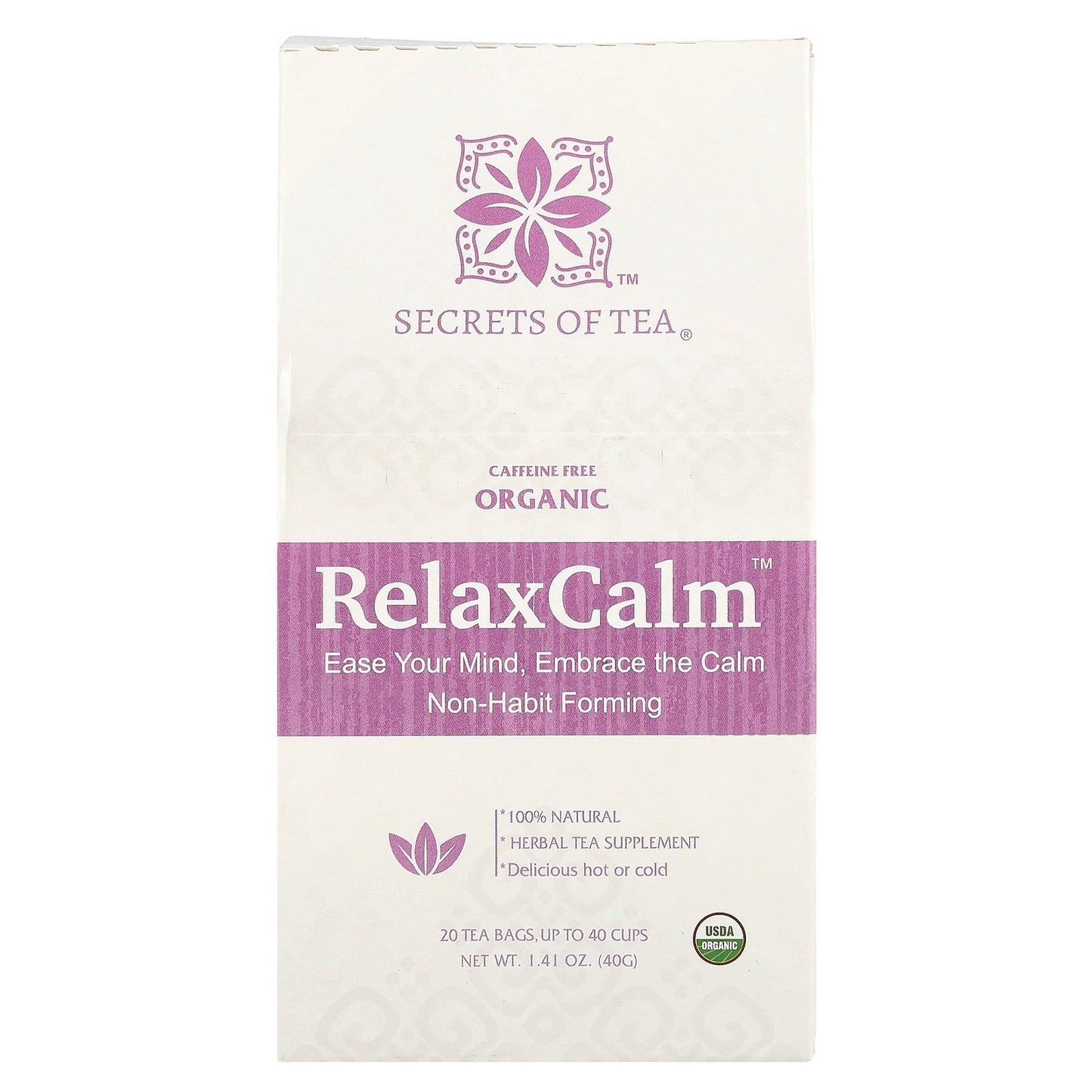 Secrets of Tea, Organic RelaxCalm™, Caffeine Free, 20 Tea Bags, 1.41 oz (40 g)