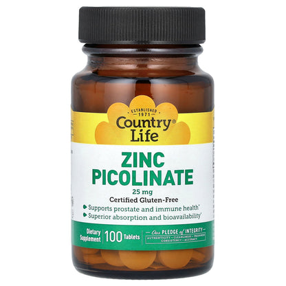 Country Life, Zinc Picolinate, 25 mg, 100 Tablets