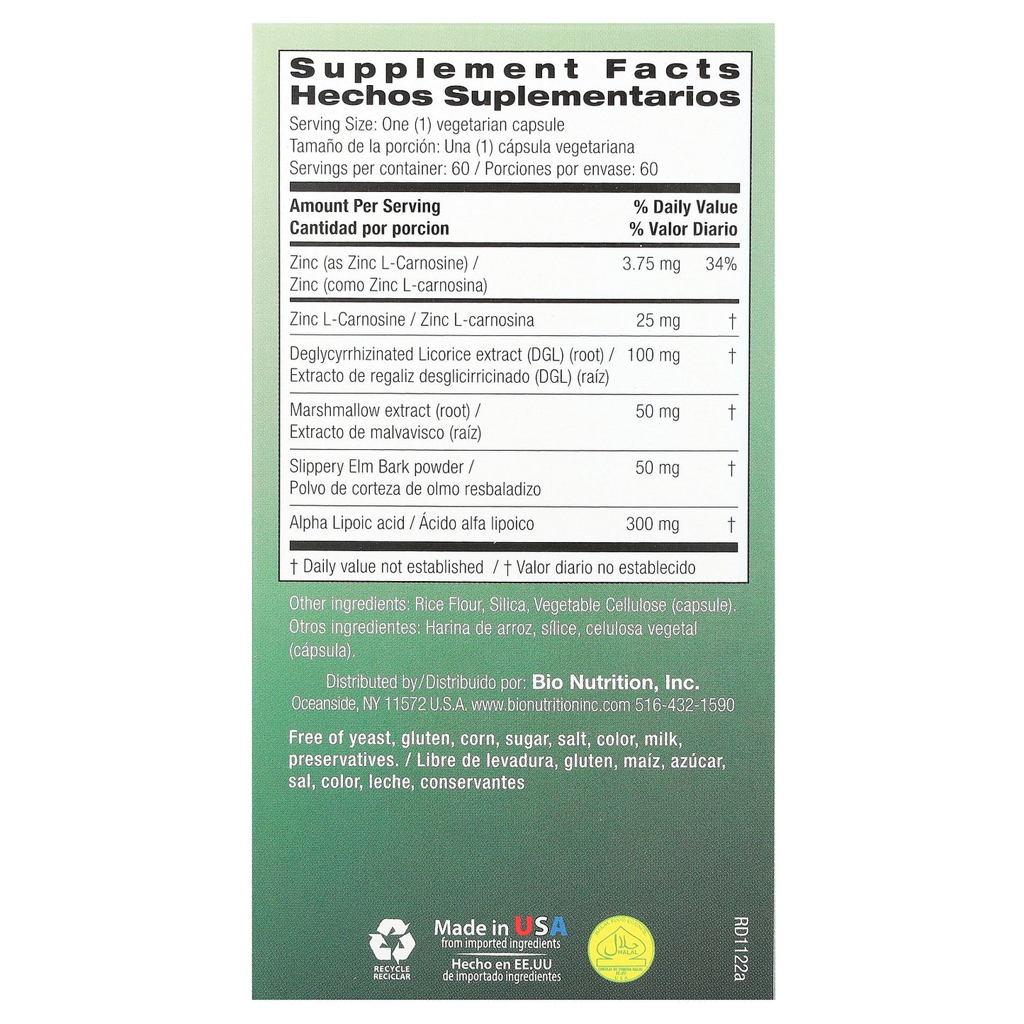 Bio Nutrition, Stomach Wellness, 60 Vegetarian Capsules