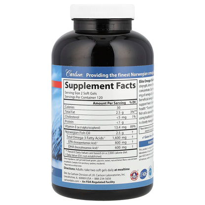 Carlson, Wild Norwegian, Elite Omega-3 Gems®, Natural Lemon, 240 Soft Gels