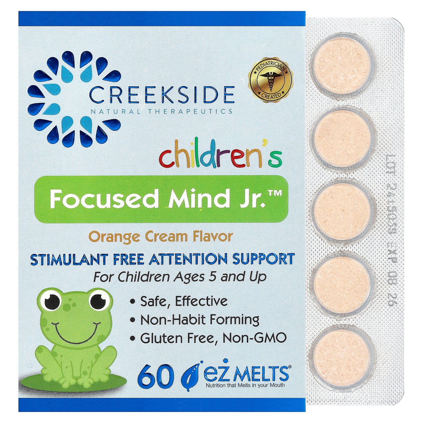 Creekside Natural Therapeutics, Children's Focused Mind Jr.™, Orange Cream, 60 EZ-Melt® Tablets