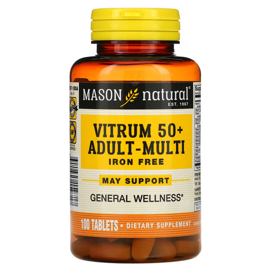 Mason Natural, Vitrum 50+ Adult-Multi, Iron Free, 100 Tablets