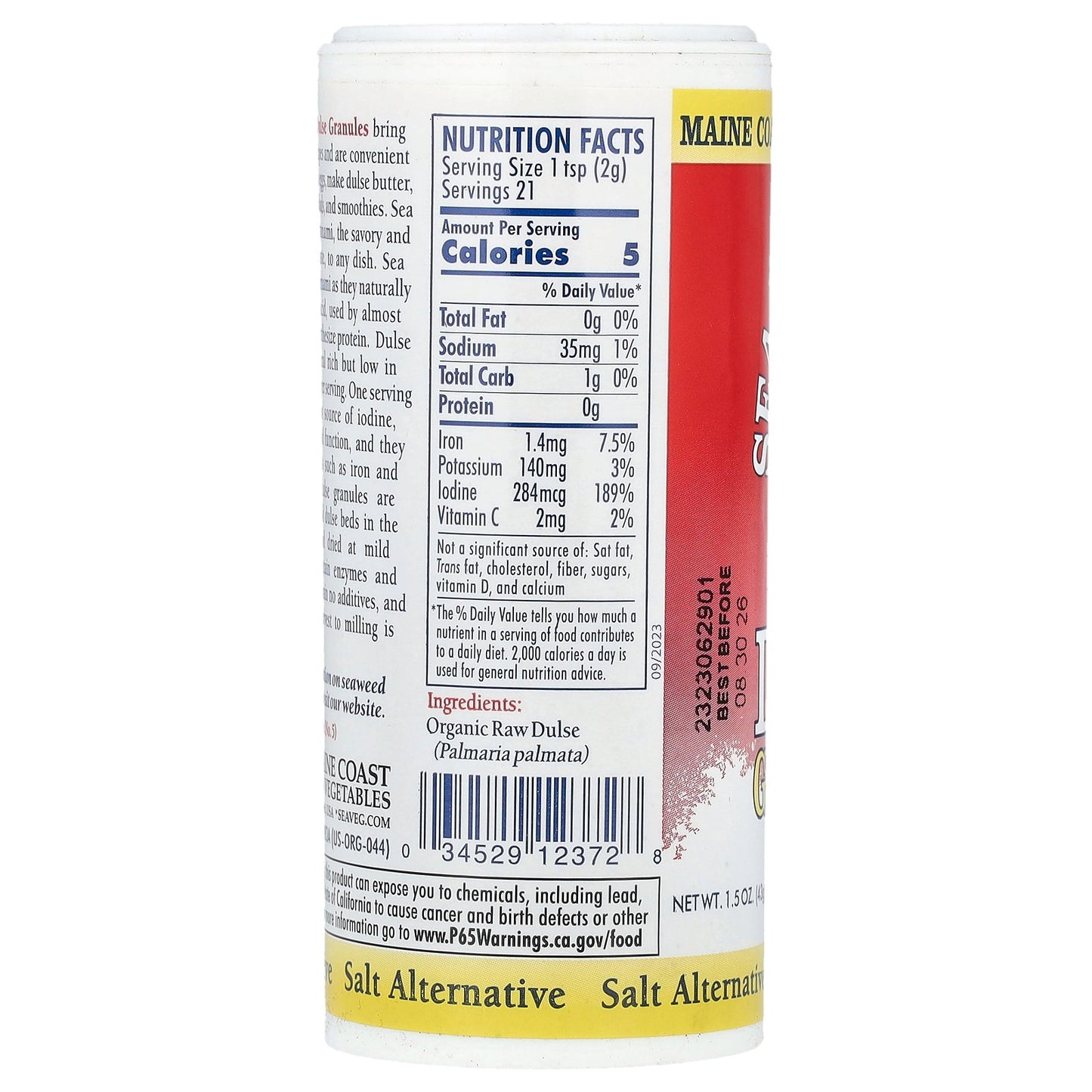 Maine Coast Sea Vegetables, Organic, Sea Seasonings, Dulse Granules, 1.5 oz (43 g)