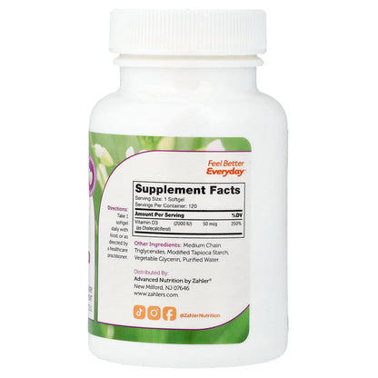 Zahler, Vitamin D3, 120 Softgels (50 mcg (2,000 IU)) Each