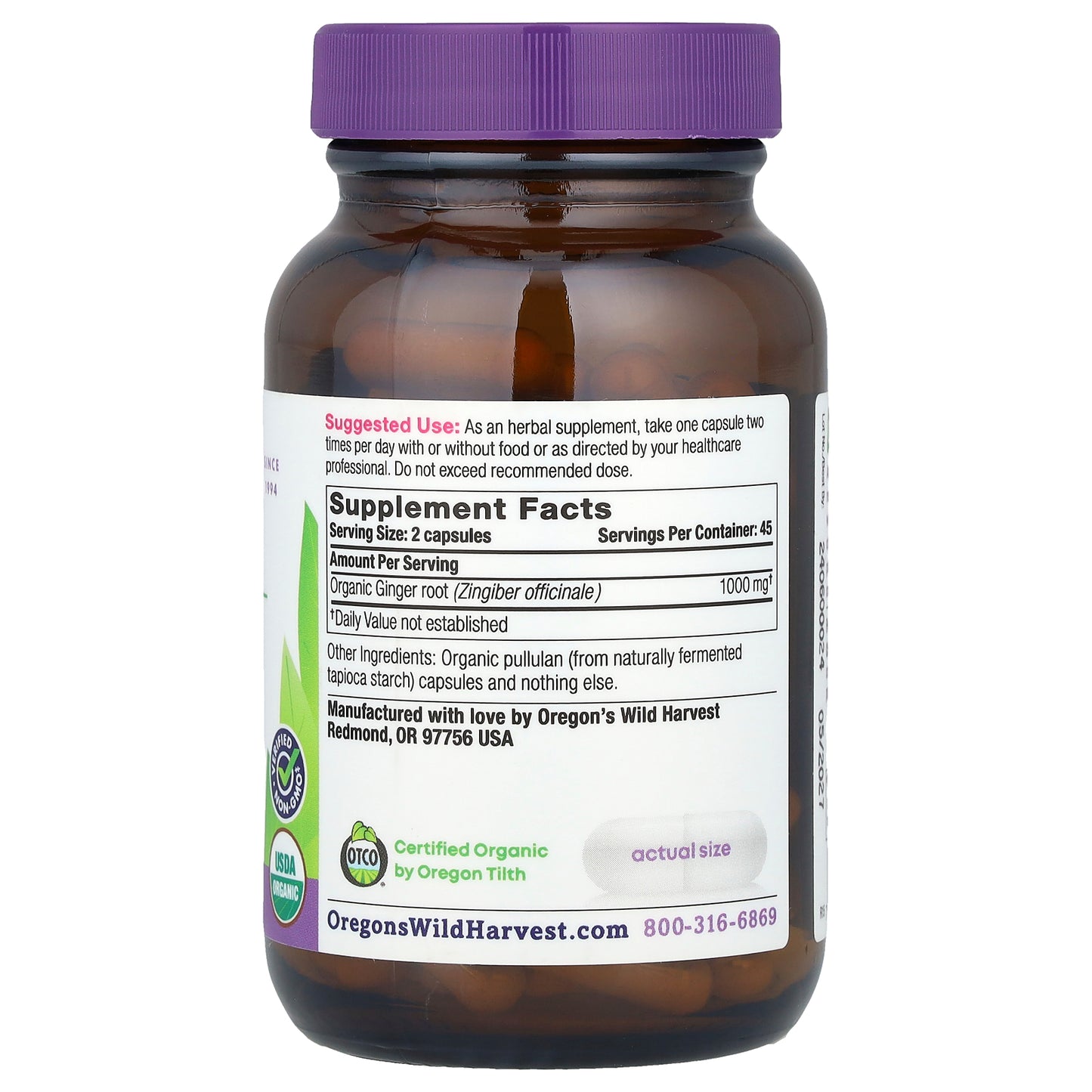 Oregon's Wild Harvest, Organic Ginger, 90 Vegan Capsules (500 mg per Capsule)