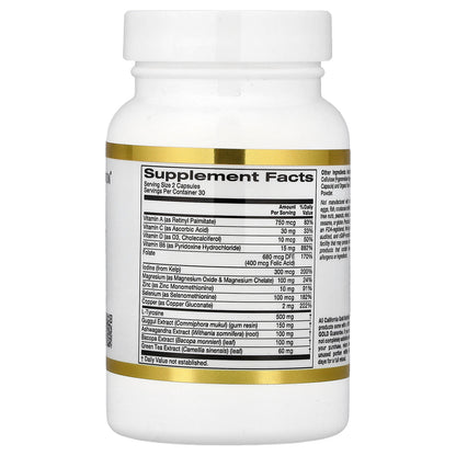 California Gold Nutrition, Thyroid Support with Guggul, Ashwagandha, Bacopa and Green Tea Extracts, 60 Veggie Capsules