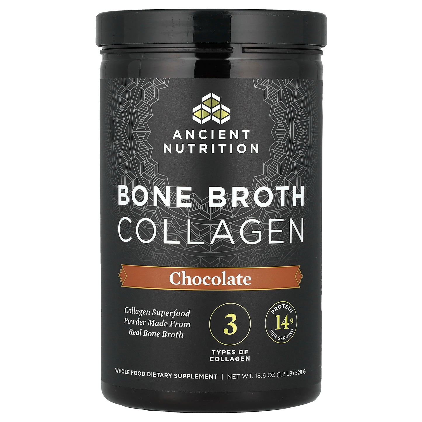 Ancient Nutrition, Bone Broth Collagen, Chocolate, 1.2 lb (528 g)