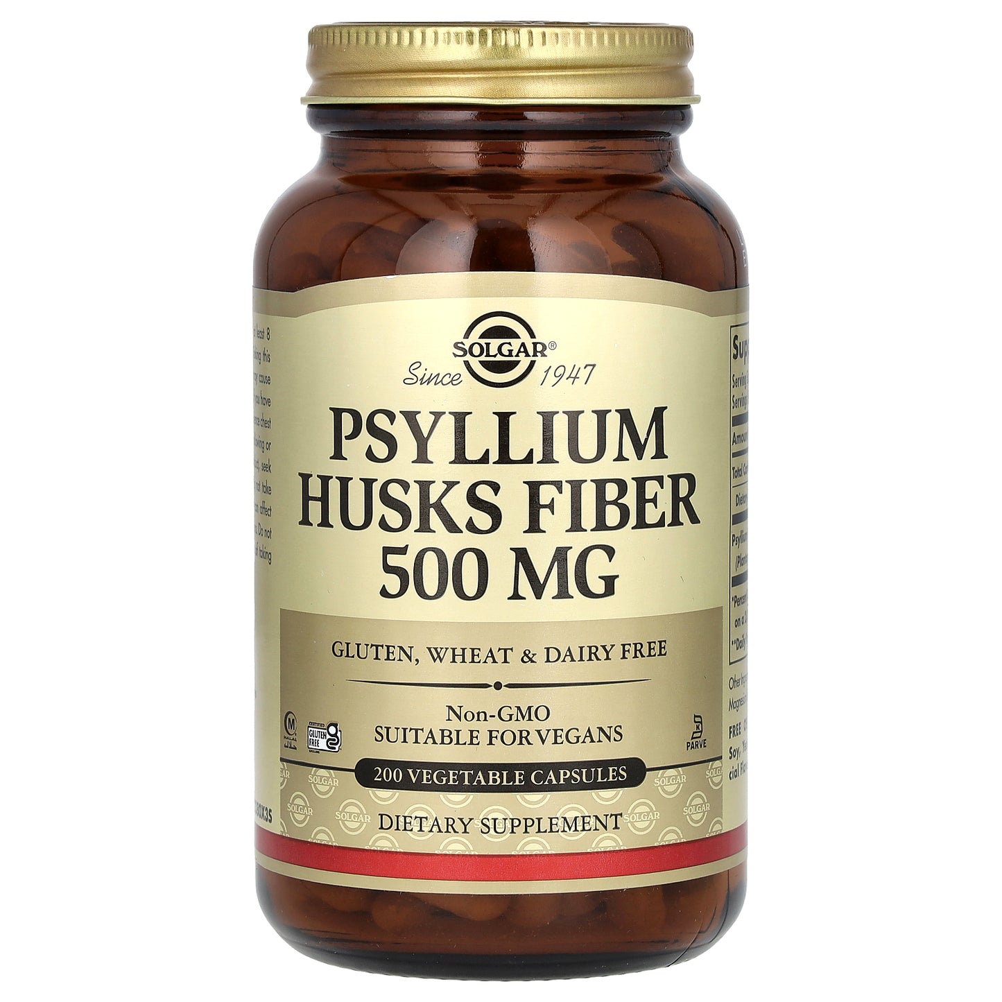 Solgar, Psyllium Husks Fiber, 1,000 mg, 200 Vegetable Capsules (500 mg per Capsule)