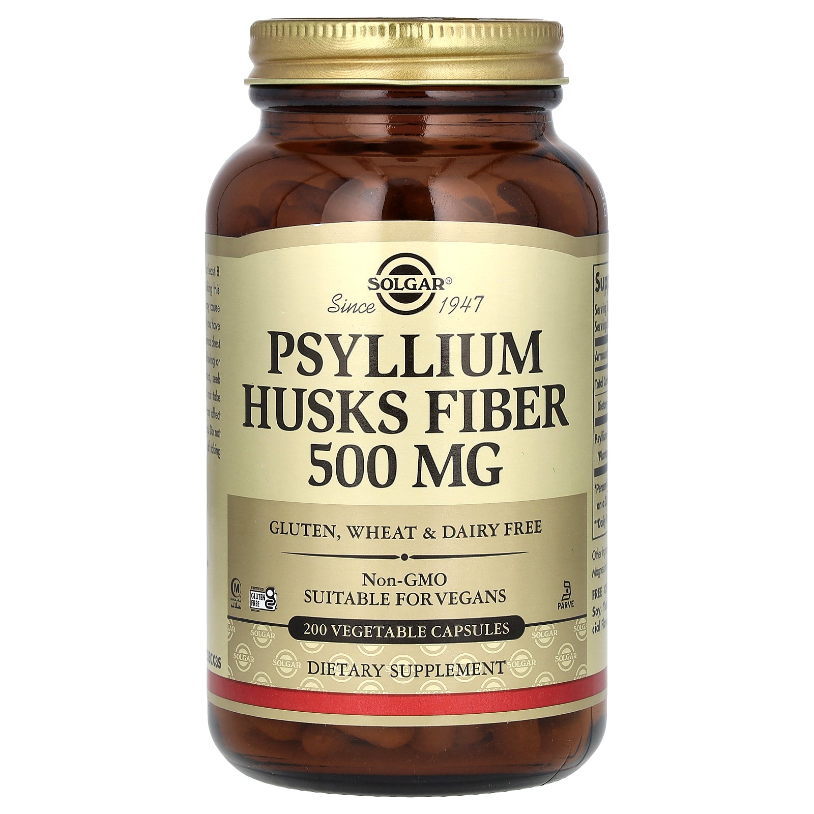 Solgar, Psyllium Husks Fiber, 1,000 mg, 200 Vegetable Capsules (500 mg per Capsule)