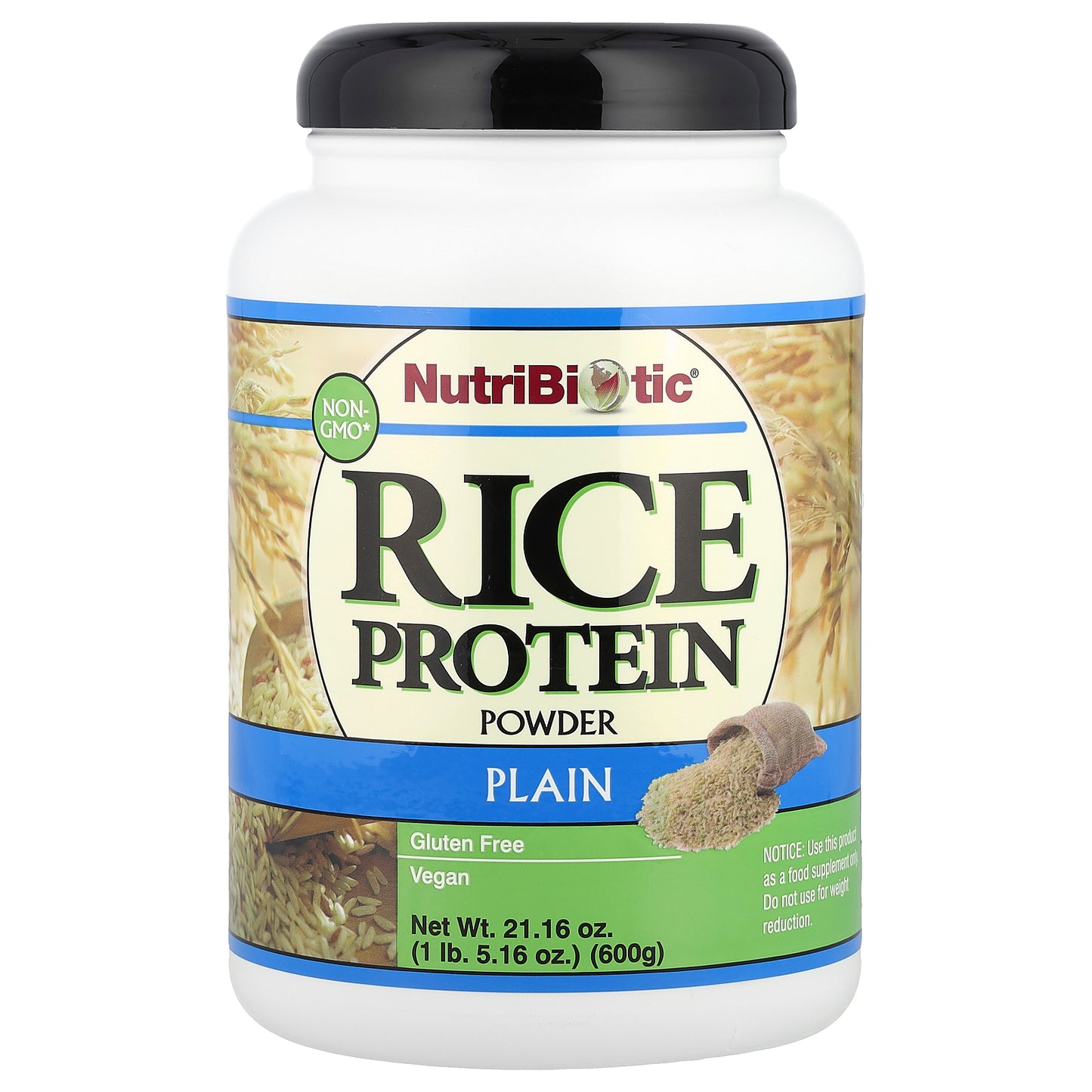 NutriBiotic, Rice Protein Powder, Plain, 1 lb 5.16 oz (600 g)