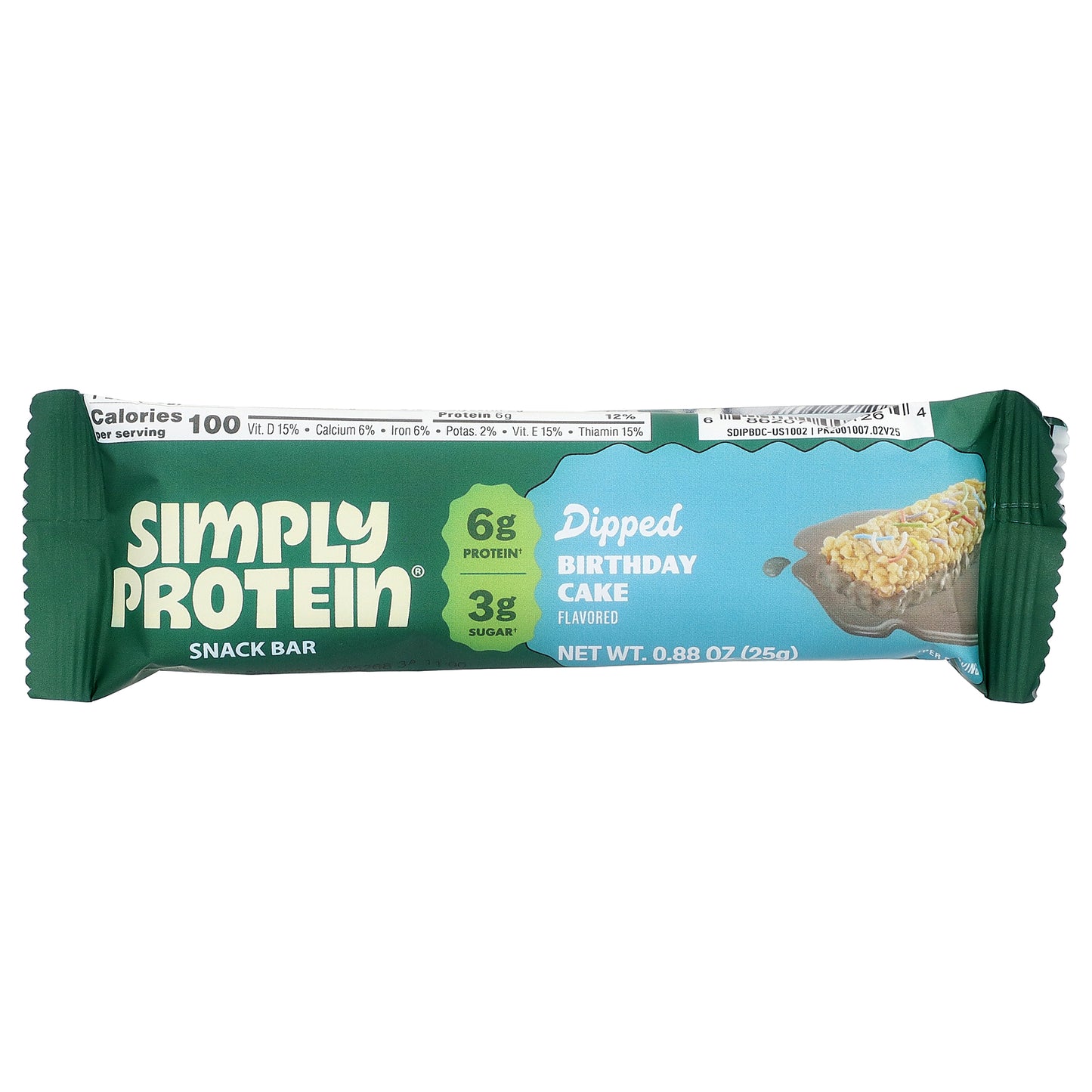Simply Protein, Dipped Snack Bars, Birthday Cake, 5 Bars, 0.88 oz (25 g) Each