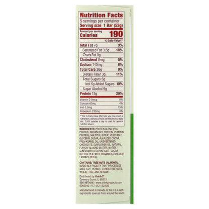 Think !, Plant Based High Protein Bars, Chocolate Mint, 5 Bars, 1.86 oz (53 g) Each