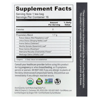 Earth Mama, Organics, 100 Organic Third Trimester Tea, Mint, Caffeine Free, 16 Tea Bags, 0.96 oz (27.2 g)