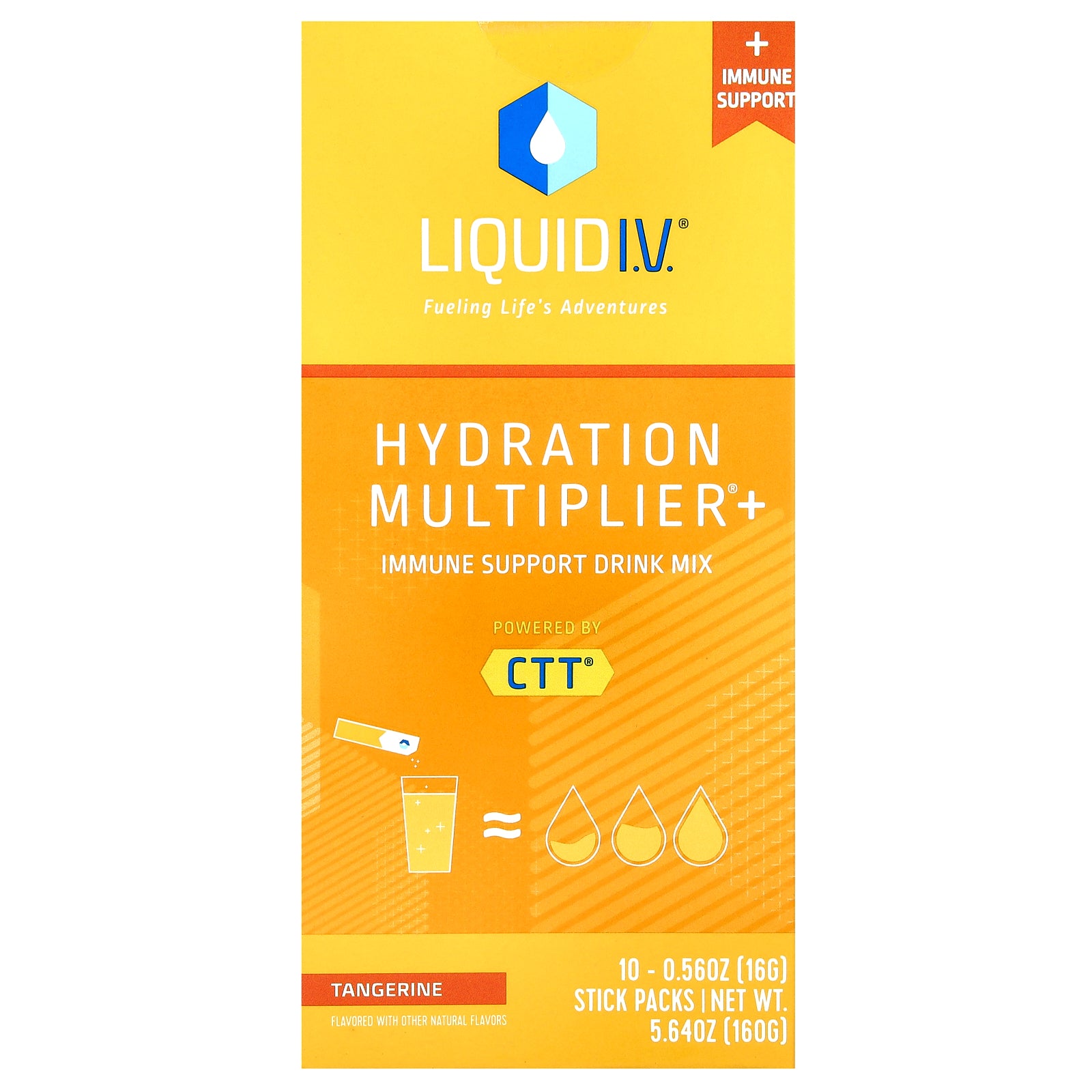 Liquid I.V., Hydration Multiplier + Immune Support Drink Mix, Tangerine, 10 Stick Packs, 0.56 oz (16 g) Each