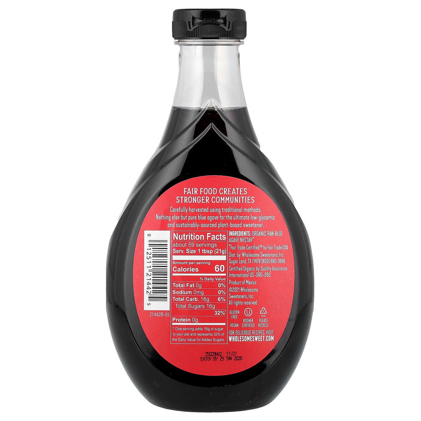 Wholesome Sweeteners, Organic Raw Blue Agave, 44 oz (1.25 kg)