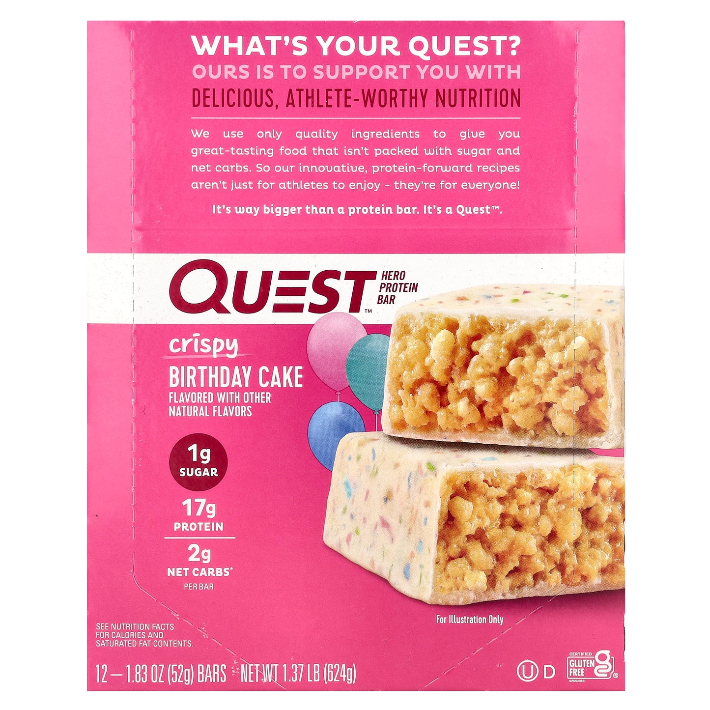 Quest Nutrition, Hero Protein Bar, Crispy, Birthday Cake, 12 Bars, 1.83 oz (52 g) Each