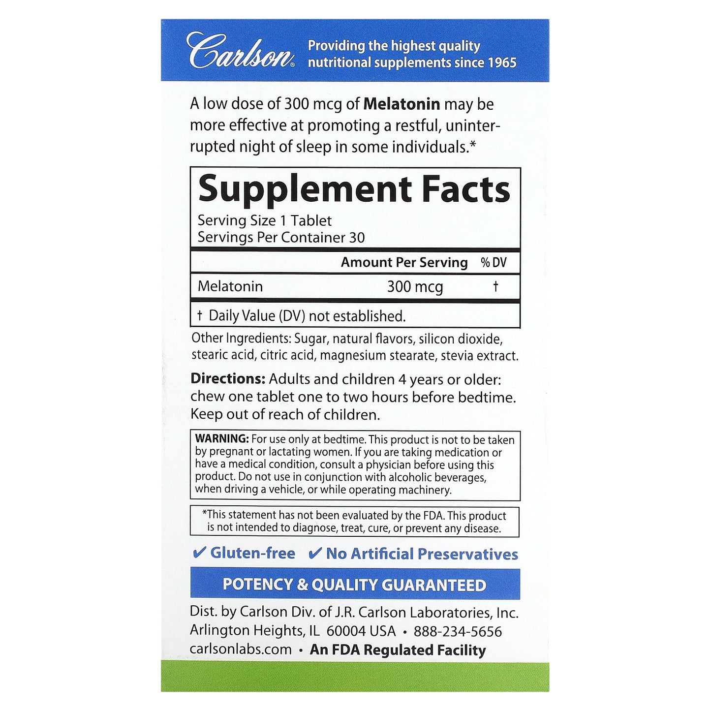 Carlson, Melatonin, Natural Strawberry Lemon, 300 mcg, 30 Tablets