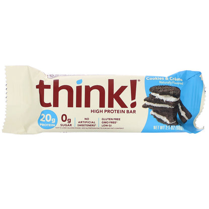 Think !, High Protein Bars, Cookies and Cream, 10 Bars, 2.1 oz (60 g) Each