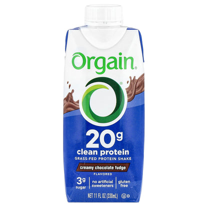 Orgain, Clean Grass-Fed Protein Shake, Creamy Chocolate Fudge, 4 Pack, 11 fl oz (330 ml) Each