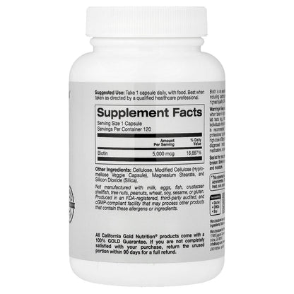 California Gold Nutrition, Biotin, 5,000 mcg, 120 Veggie Capsules
