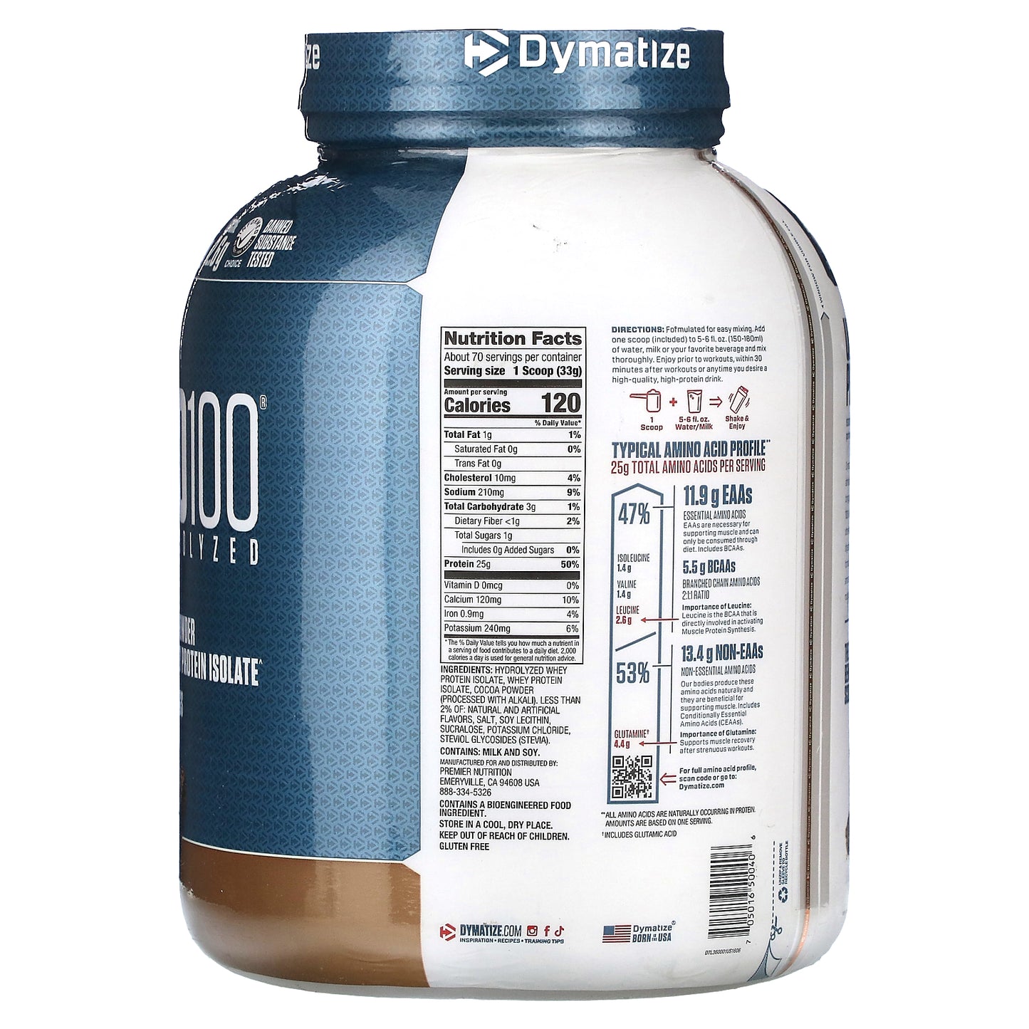Dymatize, ISO100® Hydrolyzed, 100% Whey Protein Isolate, Fudge Brownie, 5 lb (2.3 kg)