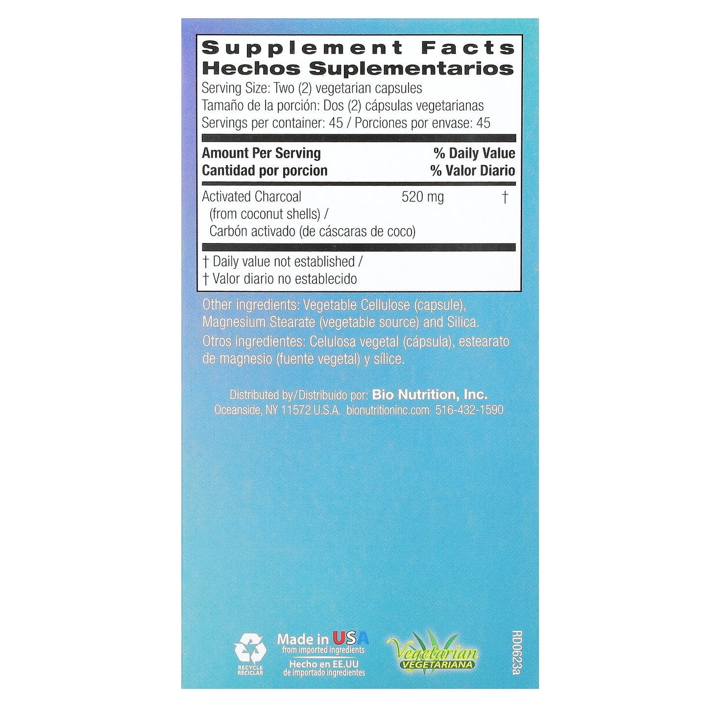 Bio Nutrition, Activated Coconut Charcoal, 90 Vegetarian Capsules (260 mg per Capsule)