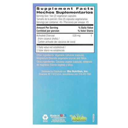 Bio Nutrition, Activated Coconut Charcoal, 90 Vegetarian Capsules (260 mg per Capsule)