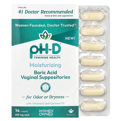 pH-D Feminine Health, Boric Acid, Vaginal Suppositories, 600 mg, 14 count