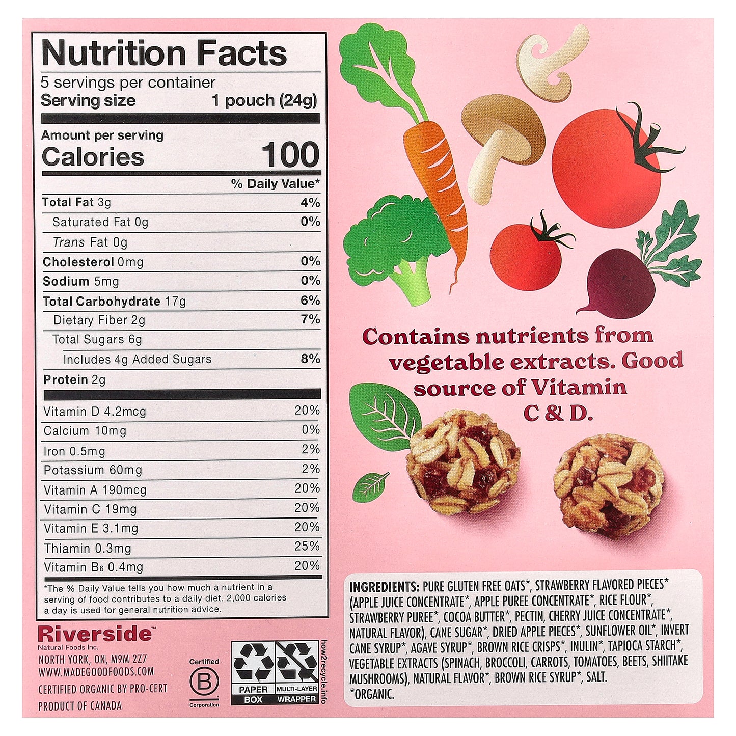MadeGood, Granola Minis, Strawberry, 5 Packets, 0.85 oz (24 g) Each