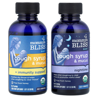 Mommy's Bliss, Baby Organic Cough Syrup & Mucus, Day/Night Pack, Age 4 Months+, 2 Pack, 1.67 fl oz (50 ml) Each