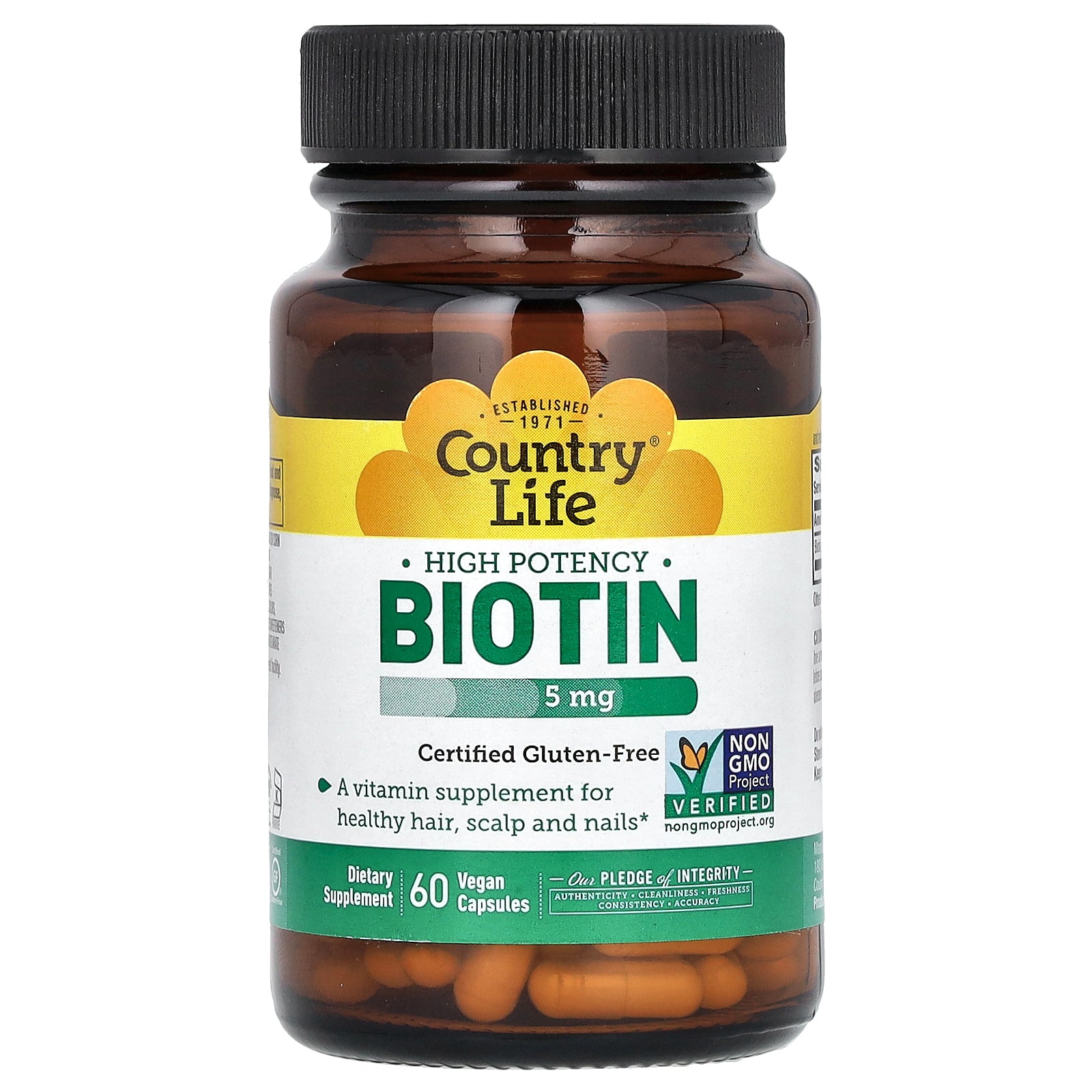 Country Life, High Potency Biotin, 5 mg, 60 Vegan Capsules