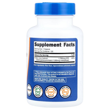 Nutricost, L-Methylfolate, 1,000 mcg, 120 Capsules